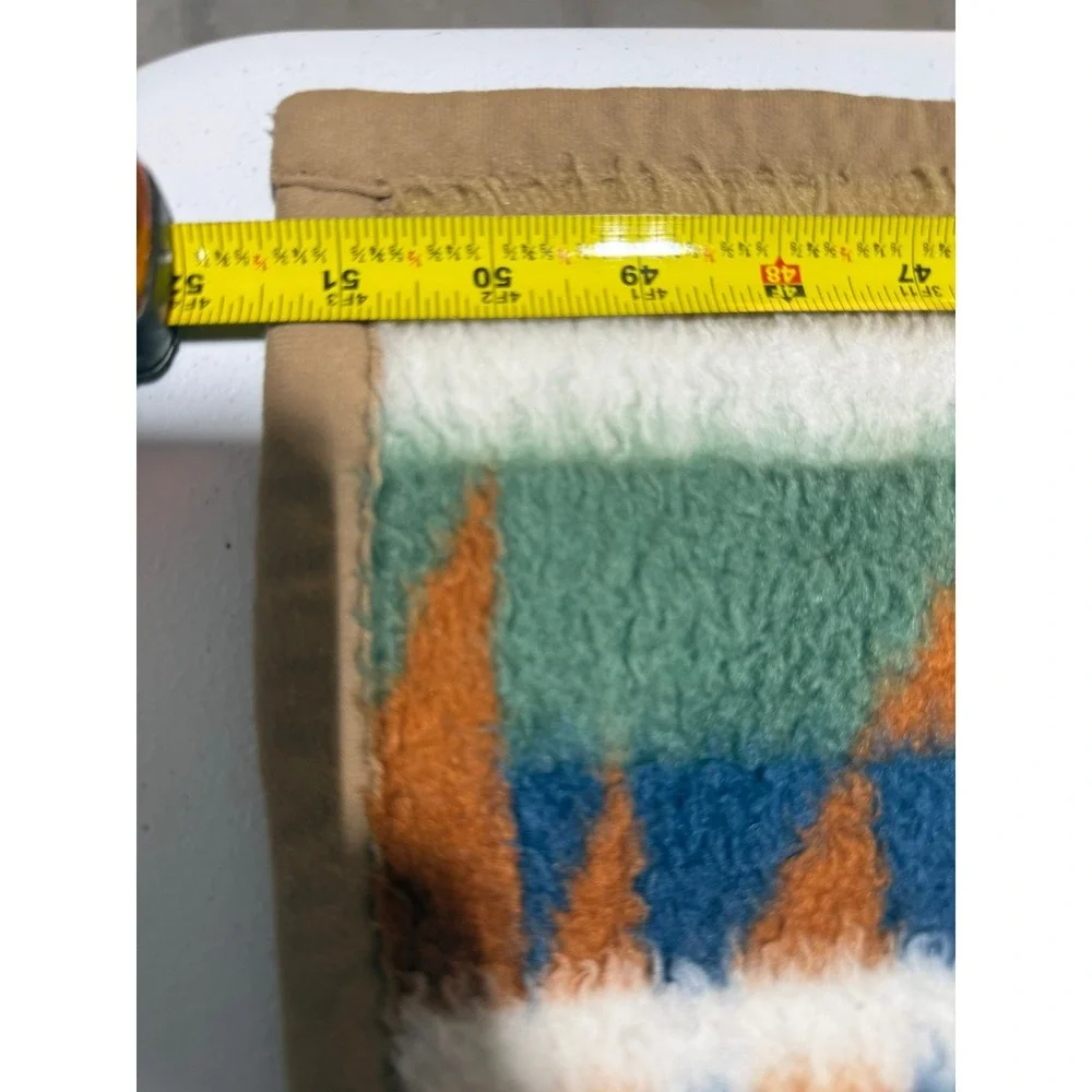 Southwestern Aztec Sherpa Fleece Blanket Navy Tan Orange‎ Geometric Throw 69x52